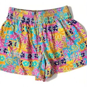Vintage Colorful Floral Print High Waisted Cotton Shorts from 90's Italian Club